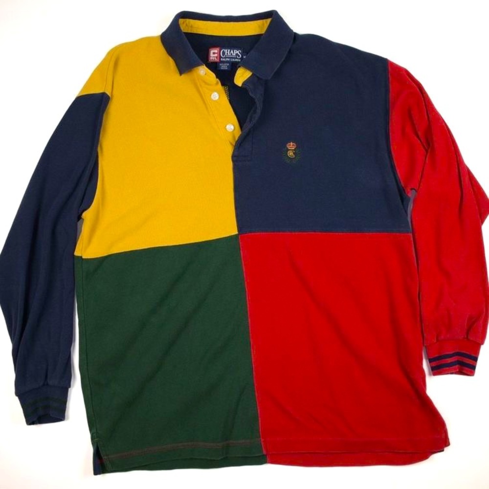 VINTAGE color blocked chaps collared long sleeve